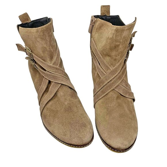 Eric Michael Queen Taupe Suede‎ Zip Wedge Booties - Picture 6 of 13